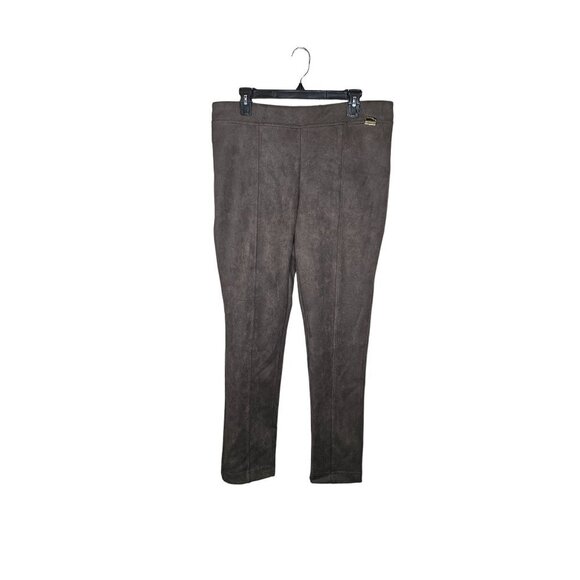 Calvin Klein Brown Stretch Microsuede Ankle Pants Size Large - Picture 1 of 8